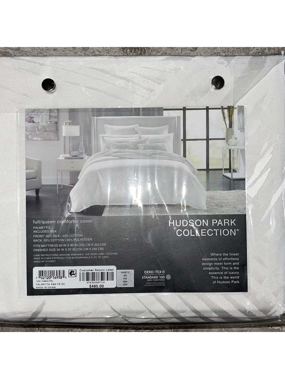 Hudson Park Palmetto Silk Blend Queen Duvet Cover + 2-Pillow Shams in White NWT